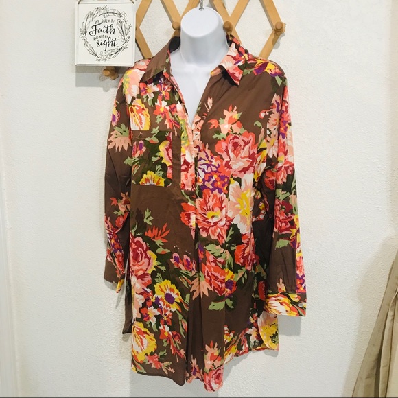 Soft Surroundings "Flora Tunic" Brown Floral Sz PL - Picture 3 of 10